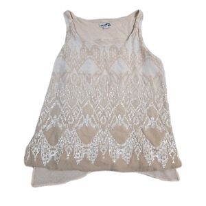 Express Womens XS Sequin Tank Top Cream Flowy Layered Sheer Y2k Fairy Coquette